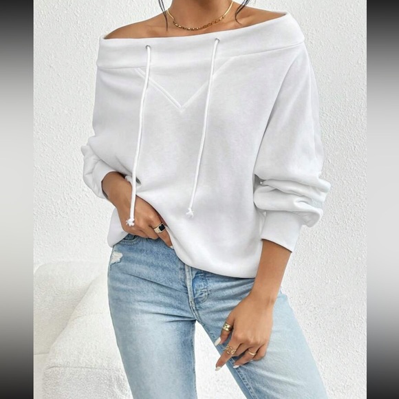 Boho off shoulder drawstring sweatshirt - Picture 5 of 6